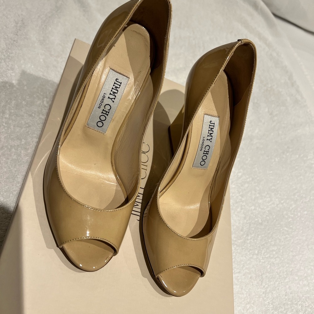 Jimmy Choo patent and gold wedge -almost new